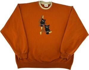 VTG Women's Orange Pleasant Shade Owl Fall Grandma Crewneck Sweatshirt sz 2XL